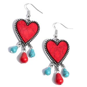 Heart-Shaped Red and Turquoise Earrings